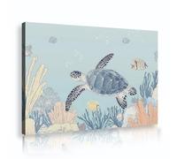 TOANGWALL Toile de mer Art mural de tortue de mer Œuvre d’art encadrée d’animaux marins Affiche de peinture Illustration moderne pour décoration de salle de bain et chambre 75x115cm