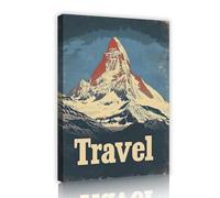 TOANGWALL Toile de voyage en montagne vintage Art mural Aventure imprimé Paysage rustique pour la déco du salon Affiche rétro Œuvre d’art Grande fresque 60x90cm