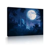 TOANGWALL Toile du Ramadan Art mural Bâtiments religieux bleus Lune Ciel étoilé encadré Paysage moderne Fresques Affiches Peintures Gravures pour la décoration hôtelière 70x85cm
