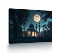 TOANGWALL Toile du Ramadan Art mural Lune Ciel étoilé encadrée Fresques Religion chaleureuse Paysage du soir Affiche pour décoration de salon 40x50cm