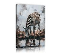 TOANGWALL Toile réfléchie de zèbre Art mural Safari Scènes de faune Photos d’œuvres d’art Affiches rustiques d’animaux Peintures pour la décoration du salon 60x90cm