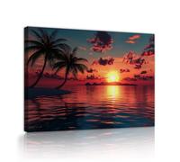 TOANGWALL Toile tropicale de coucher de soleil Art mural Imprimés sur des îles Fresque de palmier de plage Affichage de grand paysage océanique Peinture d’affiche pour la décoration du salon 80x120cm