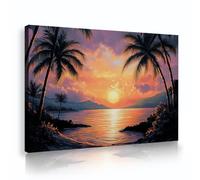 TOANGWALL Toile tropicale de coucher de soleil Art mural mural du littoral océanique Images de scènes côtières modernes Estampes d’œuvres Peintures pour la décoration du salon 80x120cm