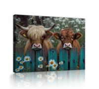 TOANGWALL Une jolie vache marguerite toile de fleurs art mural de ferme rustique estampes d’animaux fresques pastorales rurales peinture artistique pour la décoration de la cuisine 40x60cm