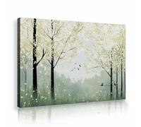 TOANGWALL Vert Sauge Bouleau Forêt Toile Art Murale Blanc Fleur Prairie Poster Impressions Oiseaux Volants Nature Image Peinture pour Bureau Lounge Hôtel Décor 40x60cm