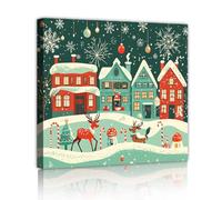 TOANGWALL Village de Noël fauve toile art mural enneigé scène d’hiver vacances photos d’art impressions affiche peinture pour salle à manger décoration intérieure 95x95cm cadre intérieur