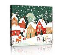 TOANGWALL Village de Noël fauve toile art mural enneigé scène d’hiver vacances photos d’œuvres d’art impressions affiche peinture pour salle à manger décoration intérieure 70x70cm cadre intérieur