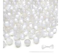 TOAOB 100 Pièces Perles Oeil de Chat 8mm Acryliques Blanc Rondes en Vrac Perles de Cristal Avec Ligne Elastique et Aiguilles pour Fabrication de Bijoux Collier Bracelet Boucle D'oreille