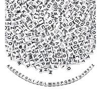 TOAOB 1000pcs Perles Lettre Alphabet de A à Z Cubes 6mm Blanc avec Lettres Noire Perles Plastique Acrylique Enfilage Facile pour Bricolage Fabrication de Bijoux de Bracelets Colliers Artisanat