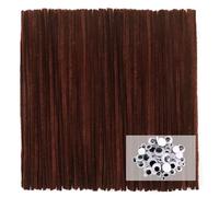 TOAOB 100pcs Tige de Fil Chenille Marron Thème Cure Pipes avec Yeux Mobiles Autocollants Loisirs Creatifs Idéal pour Créer Toutes Sortes D'animaux Travaux Manuels