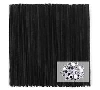 TOAOB 100pcs Tige de Fil Chenille Noir Thème Cure Pipes avec Yeux Mobiles Autocollants Loisirs Creatifs Idéal pour Créer Toutes Sortes d'animaux Travaux Manuels