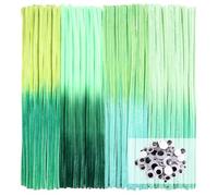 TOAOB 100pcs Tige de Fil Chenille Vert Dégradé Thème Cure Pipes avec Yeux Mobiles Autocollants Loisirs Creatifs Idéal pour Créer Toutes Sortes d'animaux Travaux Manuels