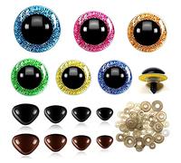 TOAOB 100pcs Yeux de Sécurité et Nez de Sécurité 6 Couleurs Ronds en Plastique de Poupée en Paillettes Nontissés 16mm à 30 mm avec Rondelles pour Crochet Amigurumis Marionnettes Animaux en Peluche