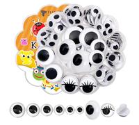TOAOB 104 Pièces Yeux Mobiles Autocollants Adhésifs en Plastique Wiggle Eyes Rondes Noir 15mm 18mm 20mm 25mm 30mm 35mm pour Artisanat Collage Yeux Accessoires DIY Scrapbooking Arts Craft Décorations