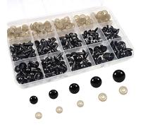 TOAOB 150pcs Yeux de Sécurité 6mm 8mm 9mm 10mm 12mm Yeux de Poupée en Plastique Noir avec Rondelles pour Amigurumis Animaux en Peluche Crochet Marionnettes Artisanat