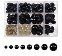 TOAOB 150pcs Yeux de Sécurité et Nez de Sécurité Noir Ronds Yeux Grands en Plastique de Poupée 12mm à 30 mm avec Rondelles pour Crochet Amigurumis Marionnettes Animaux en Peluche