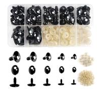 TOAOB 152 pcs Yeux de Sécurité Amigurumis 8mm 10mm 12mm 14mm 16mm Yeux de Poupée Noir Ovale en Plastique avec 76pcs Rondelles pour Artisanat DIY Fabrication de Marionnettes Animaux en Peluche