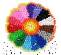 TOAOB 1900pcs Pompoms Loisirs Creatifs 10mm Craft Petit Pompons Multicolores avec 100pcs Yeux Mobiles Autocollants pour Bricolage Décorations Couture Guirlandes Franges Projets et Artisanat Moelleux