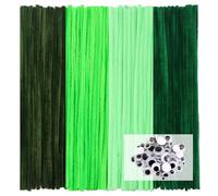 TOAOB 200 pcs Cure Pipes en Chenilles Vert Thème Tiges de Fils Cleaner avec 100 pcs Yeux Mobiles Autocollants Loisirs Creatifs Idéal pour Créer Toutes Sortes D'animaux Travaux Manuels