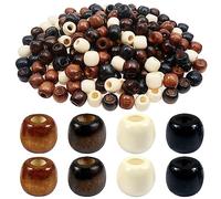 TOAOB 200pcs Perles en Bois à Grand Trou pour Cheveux Tresse Africaine 4 Colores Peintes Perle en Bois Macramé 11x12mm pour Décoration de Bricolage Fabrication de Bijoux Colliers Bracelets Bijoux