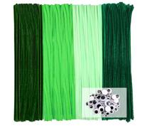 TOAOB 200pcs Tige de Fil Chenille Vert Thème Cure Pipes avec Yeux Mobiles Autocollants Loisirs Creatifs Idéal pour Créer Toutes Sortes D'animaux Travaux Manuels