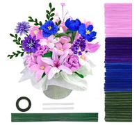 TOAOB 200pcs Tiges de Fils Chenille Cure Pipes Thème Violet avec Fil de Fleurs en Ruban Floral Chenille Stems Pipecleaners pour Bouquets de tulipes Projets D'artisanat et Décorations