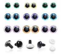 TOAOB 24 Sets Yeux de Sécurité Amigurumis en Plastique de Poupée en Paillettes Nontissés 6 Couleurs 10mm à 14mm artisanat crochet yeux Ronds avec Rondelles pour Marionnettes Animaux en Peluche