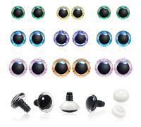TOAOB 24 Sets Yeux de Sécurité Amigurumis en Plastique de Poupée en Paillettes Nontissés 6 Couleurs 16mm à 20mm Artisanat Crochet Yeux Ronds avec Rondelles pour Marionnettes Animaux en Peluche