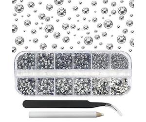 TOAOB 2730pcs Strass Hotfix Cristal Dos Plat Rhinestone Diamants Transparent 6 Taille avec Pince à Épiler et Stylo Plume Strass pour Artisanat Ongles Vêtements Décoration Nail Art SS4 à SS30