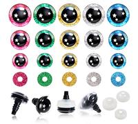 TOAOB 30 Sets Yeux de Sécurité Ronds en Plastique de Poupée en Paillettes Nontissés 8 Couleurs 16 à 20mm avec Rondelles pour Fabrication Marionnettes Animaux en Peluche Poupée et d'animaux au Crochet