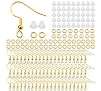 TOAOB 300pcs Crochet de Boucle d'oreille en Plaqué Or 925 Argent 18mm avec Boule à Ressort et d'anneaux Ouverts 4mm et Fermoirs en Silicone Transparent Apprêt pour La Fabrication de Bijoux