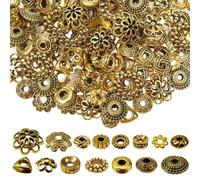 TOAOB 300pcs Perles Intercalaires Argent Antique Tibetains 15 Styles Espaces Rondelle en Métal Perles de D'espacement 4 à 10mm Doré pour DIY Fabrication de Bijoux Breloque Collier Bracelet
