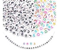 TOAOB 300Pcs perles lettres Alphabet pour bracelet Perles en Rondes 7mm Blanc avec Lettres Noir Acrylique de A à Z Avec Forme de Cœur Étoile de Lune pour Fabrication de Bijoux Colliers Artisanat