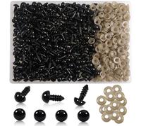 TOAOB 300pcs Yeux de Sécurité amigurumis 8mm Yeux de Poupée en Peluche en Plastique Rond Noir avec Rondelles pour Marionnette DIY Artisanat Bijoux