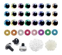 TOAOB 32 Sets Yeux de Sécurité Ronds en Plastique de Poupée en Paillettes Nontissés 8 Couleurs 12mm 14mm avec Rondelles de Plastique pour Marionnettes Animaux en Peluche Poupée
