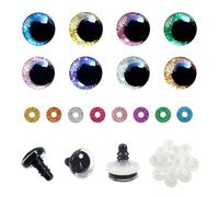 TOAOB 32 Sets Yeux de Sécurité Ronds en Plastique de Poupée en Paillettes Nontissés 8 Couleurs 12mm avec 13mm Rondelles pour Marionnettes Animaux en Peluche Poupée