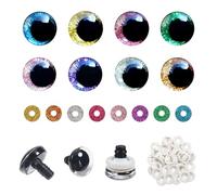 TOAOB 32 Sets Yeux de Sécurité Ronds en Plastique de Poupée en Paillettes Nontissés 8 Couleurs 14mm avec 15mm Rondelles pour Marionnettes Animaux en Peluche Poupée