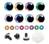 TOAOB 32 Sets Yeux de Sécurité Ronds en Plastique de Poupée en Paillettes Nontissés 8 Couleurs 20 mm avec 20 mm Rondelles pour Marionnettes Animaux en Peluche Poupée