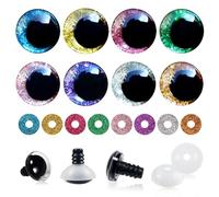 TOAOB 32 Sets Yeux de Sécurité Ronds en Plastique de Poupée en Paillettes Nontissés 8 Couleurs 25 mm avec 28 mm Rondelles pour Marionnettes Animaux en Peluche Poupée