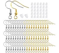 TOAOB 400pcs Crochets de Boucle D'oreilles en 925 Argent Hypoallergéniques Crochets de Boucle D'oreilles de 18mm Argent et Or avec 5x4mm Fermoirs en Silicone pour Fabrication de Bijoux DIY