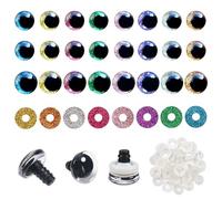 TOAOB 48 Sets Yeux de Sécurité Ronds en Plastique de Poupée en Paillettes Nontissés 8 Couleurs 12mm 14mm avec Rondelles de Plastique pour Marionnettes Animaux en Peluche Poupée