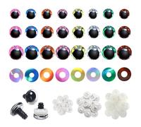 TOAOB 48 Sets Yeux de Sécurité Ronds en Plastique de Poupée en Paillettes Nontissés 8 Couleurs 16 mm 18 mm 25 mm avec Rondelles de Plastique pour Fabrication de Poupées Marionnettes Animaux en Peluche