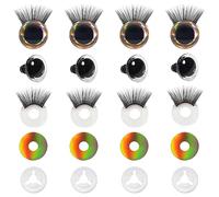 TOAOB 4pcs Yeux de Sécurité à Paillettes 16 mm avec Rondelles et Cils Plastique Or Nontissés pour Amigurumis Loisirs Créatifs Marionnettes en Peluche Fabrication de Crochet Poupées