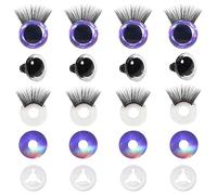 TOAOB 4pcs Yeux de Sécurité à Paillettes 16 mm avec Rondelles et Cils Plastique Violet Nontissés pour Amigurumis Loisirs Créatifs Marionnettes en Peluche Fabrication de Crochet Poupées