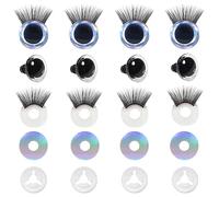 TOAOB 4pcs Yeux de Sécurité à Paillettes 25 mm avec Rondelles et Cils Plastique Argent Nontissés pour Amigurumis Loisirs Créatifs Marionnettes en Peluche Fabrication de Crochet Poupées