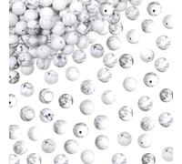 TOAOB 50 pcs Perles Pierre Naturelles Howlite Blanches 8 mm Perles Rondes en Vrac de Pierres Précieuses Gemme Énergie Perles Guérison pour Fabrication de Bijoux Collier Bracelet Boucle D'oreille