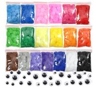 TOAOB 570pcs Craft Pompons 2.5cm Multicolore Gros Pompons Moelleux avec 100pcs Yeux Mobiles Autocollants 6mm 8mm 10mm 12mm pour Bricolage Fournitures Artisanat Décorations Couture Loisirs Creatifs