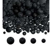TOAOB 580pcs Noir Pierre de Lave Naturelle Perles Rondes de Chakra 4mm 6mm 8mm 10mm pour La Fabrication de Bijoux Accessoires Loisirs Créatifs Breloques