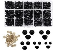 TOAOB 720pcs Yeux et Nez de Sécurité en Plastique Noirs Yeux de Poupées d'animaux Peluche 6mm 8mm 9mm 10mm 12 mm avec Rondelles pour Fabriquer Artisanales Marionnettes Crochet Animales Tricotées