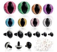 TOAOB 80 Sets Yeux de Sécurité Ronds en Plastique de Poupée en Paillettes Nontissés 8 Couleurs 12mm 15mm 18mm Oeil de Chat avec Rondelles pour Marionnettes Animaux en Peluche